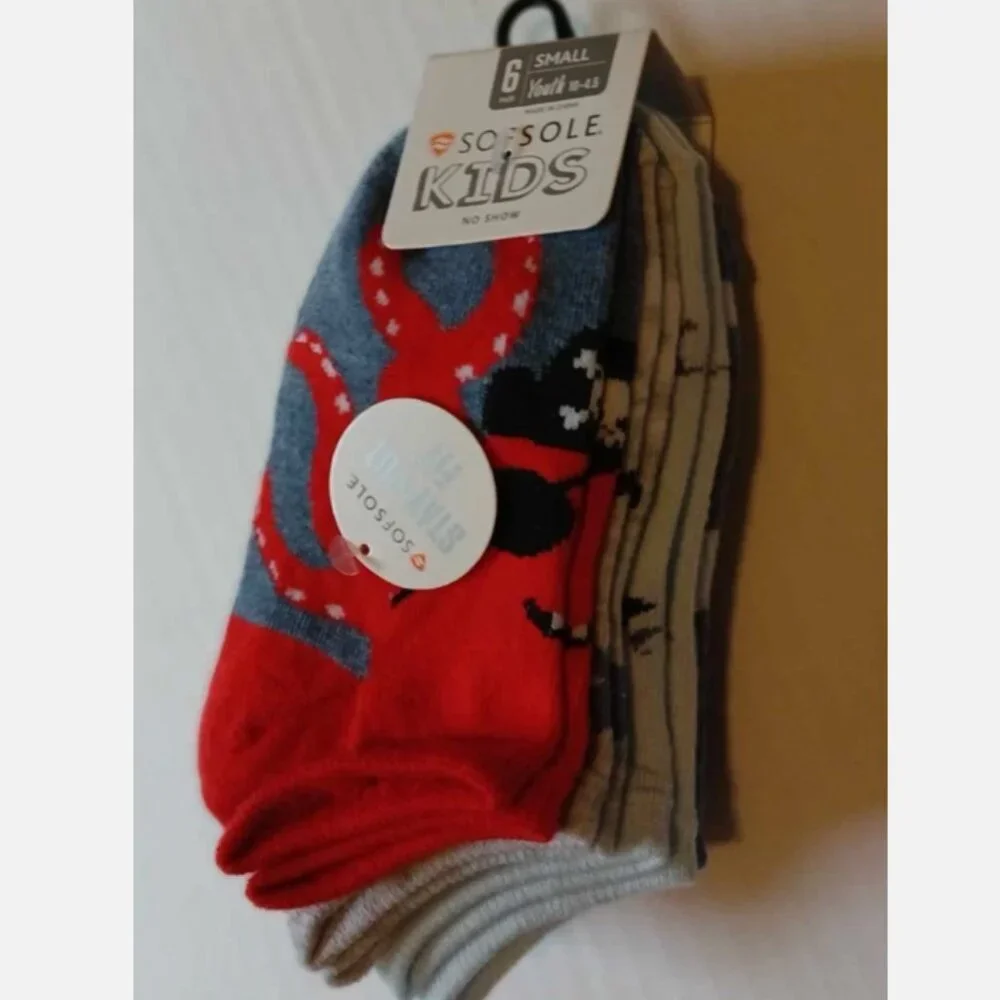 Kids Socks 6 Pack Small Youth 10 - 4.5 Sofsole No Show Fit Ankle